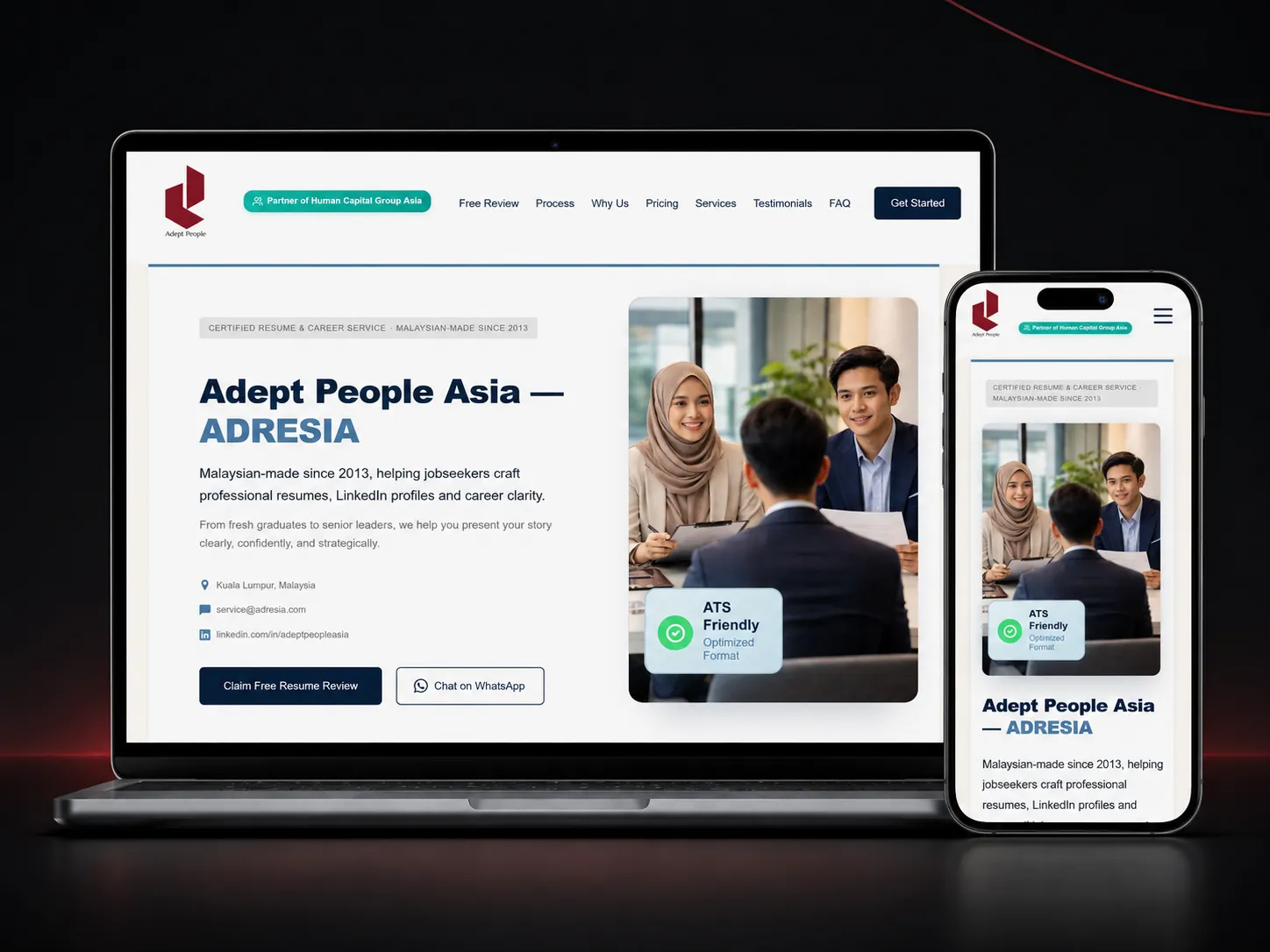 Adresia resume landing page